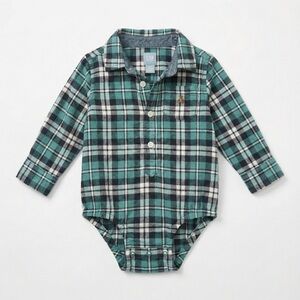 Baby Gap Green Plaid Flannel Button Down Shirt Bodysuit Brannan Bear 12-18M